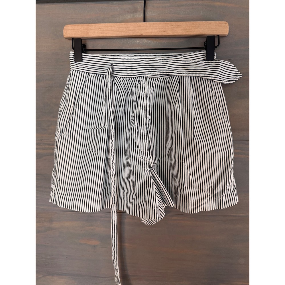 Vintage Tomboy Le Sport Striped High Waisted Shorts with Tie Belt Navy White 7